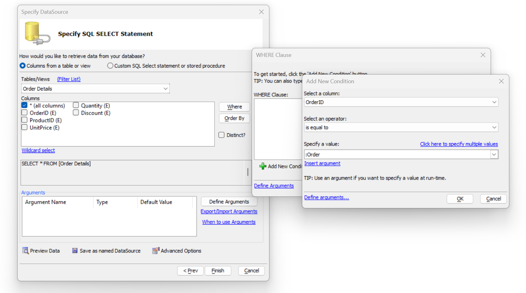 Order Detail Where Column Arg Order Map